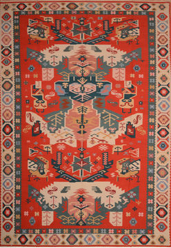 Romania Kilim Green Rectangle 11x16 ft Wool Carpet 109863