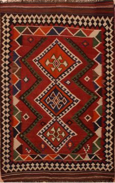 Afghan Kilim Red Rectangle 5x8 ft Wool Carpet 109883