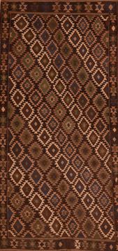Afghan Kilim Brown Runner 10 to 12 ft Wool Carpet 109886
