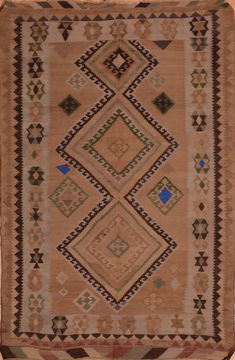 Afghan Kilim Brown Rectangle 5x8 ft Wool Carpet 109890