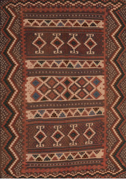 Afghan Kilim Brown Rectangle 5x7 ft Wool Carpet 109897