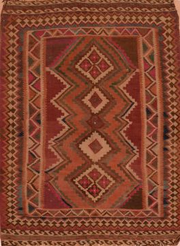 Afghan Kilim Red Rectangle 5x7 ft Wool Carpet 109898