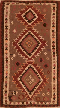 Afghan Kilim Brown Rectangle 3x5 ft Wool Carpet 109911