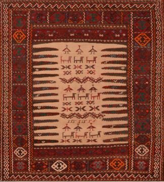 Afghan Kilim Red Square 4 ft and Smaller Wool Carpet 109917