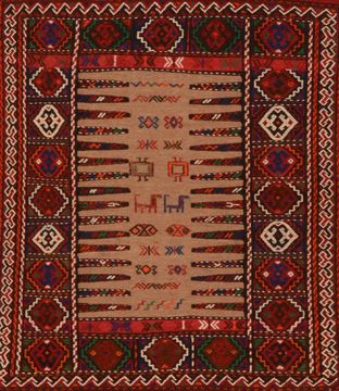 Kilim Red Square Flat Woven 3'6" X 4'4"  Area Rug 100-109924