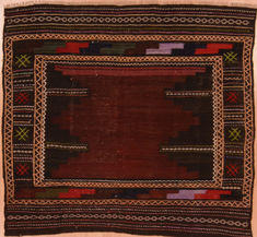 Afghan Kilim Brown Square 4 ft and Smaller Wool Carpet 109942