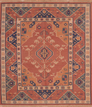 Indian Kilim Brown Rectangle 8x10 ft Wool Carpet 109979