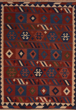 Indian Kilim Brown Rectangle 7x10 ft Wool Carpet 109980