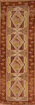 Romania Kilim Green Runner 10 to 12 ft Wool Carpet 109997