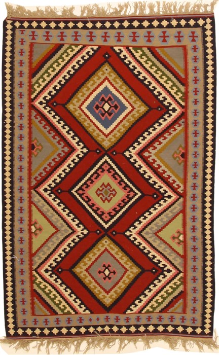 Kilim Red Hand Knotted 42 X 62 Area Rug 100-11039 Image 0