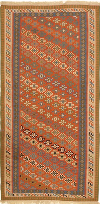 Kilim Blue Runner Hand Knotted 411 X 99  Area Rug 100-11042 Image 0