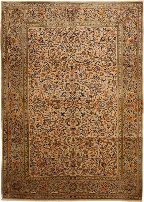 Kashan Beige Hand Knotted 69 X 99 Area Rug 100-11079 Image 0