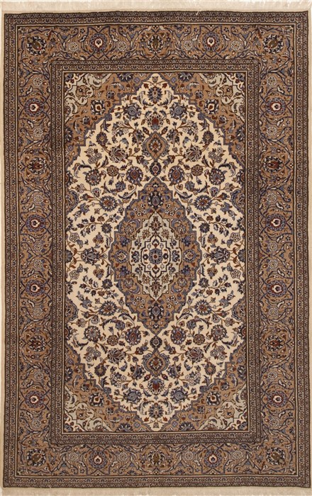 Kashan Beige Hand Knotted 67 X 101 Area Rug 100-11092 Image 0