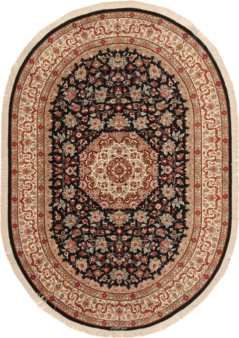 Qum Blue Oval Hand Knotted 46 X 67 Area Rug 100-11115 Image 0
