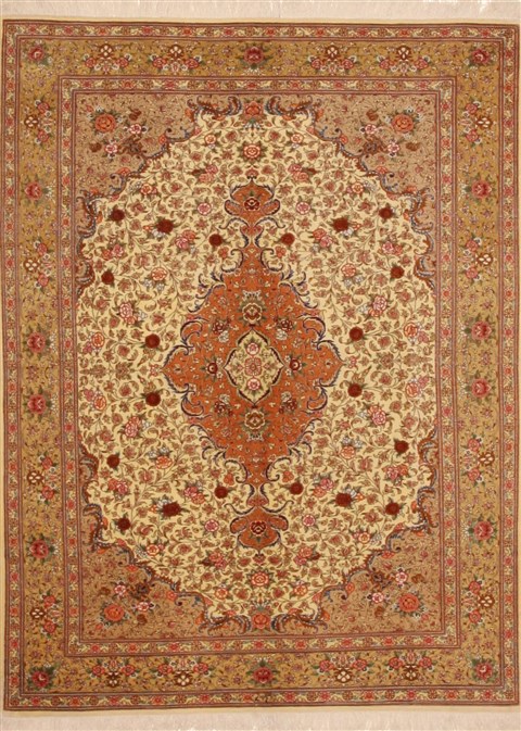 Qum Beige Hand Knotted 46 X 66  Area Rug 100-11116 Image 0