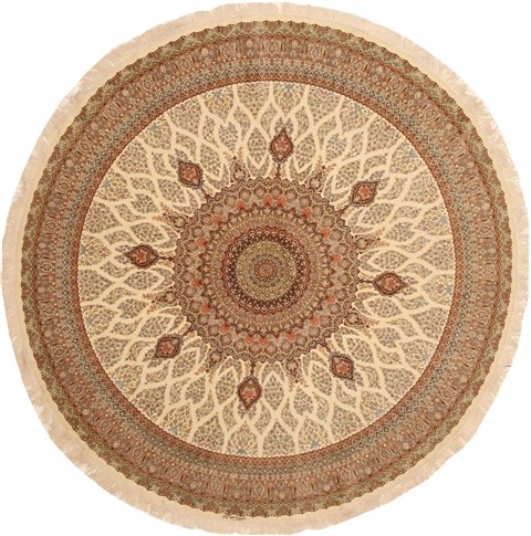 Qum Beige Round Hand Knotted 66 X 66  Area Rug 100-11117 Image 0