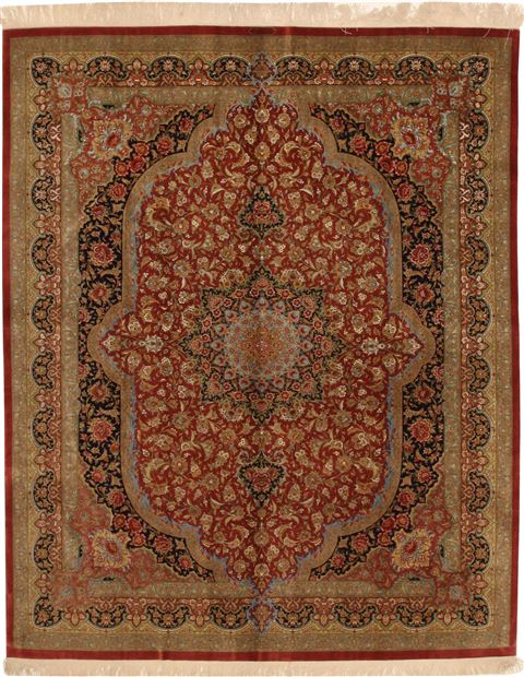 Qum Red Square Hand Knotted 67 X 84  Area Rug 100-11122 Image 0