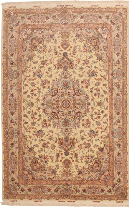 Tabriz Beige Hand Knotted 67 X 104 Area Rug 114-11129 Image 0
