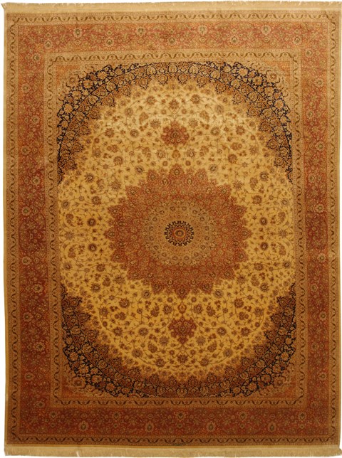 Qum Yellow Hand Knotted 98 X 133 Area Rug 114-11135 Image 0