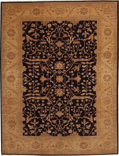 Pishavar Black Hand Knotted 99 X 129 Area Rug 100-11170 Image 0