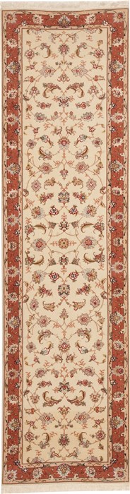 Tabriz Beige Runner Hand Knotted 27 X 96  Area Rug 100-11193 Image 0