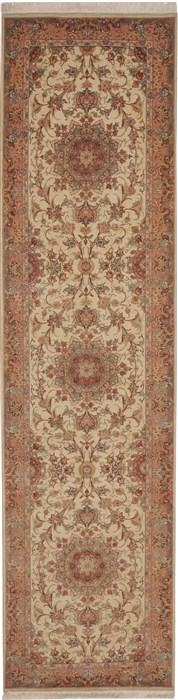 Tabriz Beige Runner Hand Knotted 27 X 106  Area Rug 100-11209 Image 0