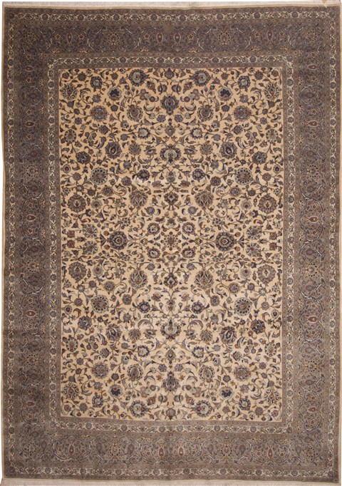 Kashan Beige Hand Knotted 99 X 138  Area Rug 100-11260 Image 0