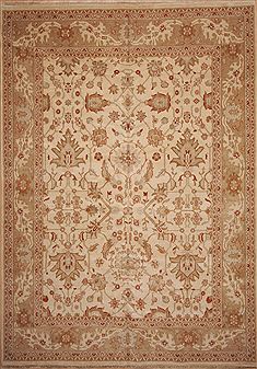 Indian Jaipur Beige Rectangle 10x14 ft Wool Carpet 11274