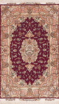 Tabriz Purple Hand Knotted 3'4" X 5'3"  Area Rug 100-11341