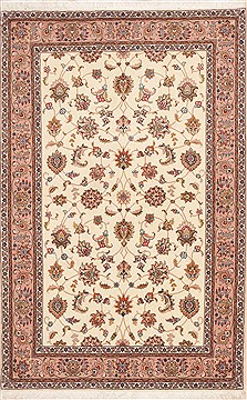 Persian Tabriz White Rectangle 4x6 ft Wool Carpet 11345