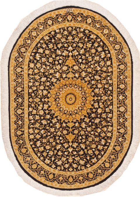 Qum Yellow Oval Hand Knotted 26 X 311  Area Rug 100-11357 Image 0