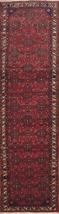 Hamedan Red Runner Hand Knotted 27 X 95  Area Rug 100-11470 Image 0