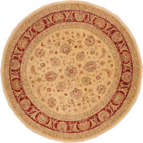 Chobi Yellow Round Hand Knotted 80 X 80  Area Rug 100-11513 Image 0