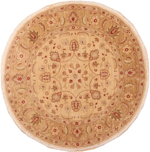 Chobi Yellow Round Hand Knotted 60 X 60  Area Rug 100-11525 Image 0