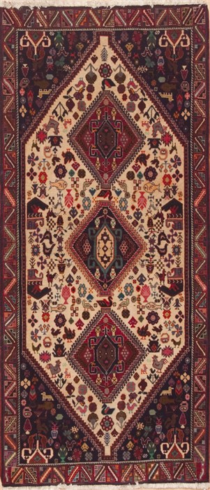 Qashqai Beige Runner Hand Knotted 26 X 63  Area Rug 100-11542 Image 0