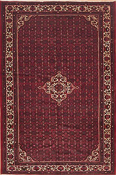 Persian Hossein Abad Red Rectangle 7x10 ft Wool Carpet 11553