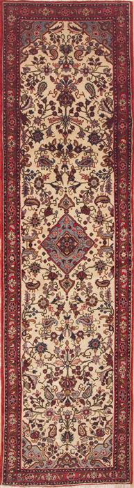 Hamedan Beige Runner Hand Knotted 27 X 102  Area Rug 100-11574 Image 0