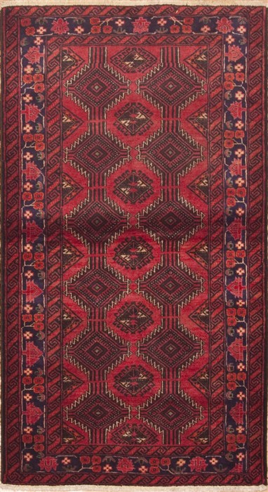 Baluch Red Hand Knotted 37 X 67  Area Rug 100-11708 Image 0