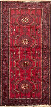Baluch Red Runner Hand Knotted 3'3" X 6'10"  Area Rug 100-11729