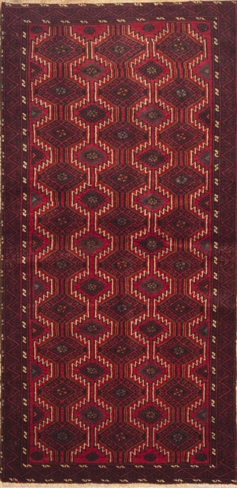 Baluch Red Runner Hand Knotted 30 X 66  Area Rug 100-11736 Image 0