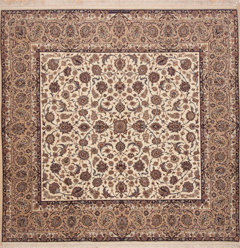 Isfahan White Square Hand Knotted 80 X 80  Area Rug 100-11743 Image 0