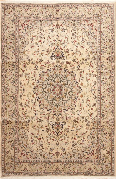 Kashan Beige Hand Knotted 65 X 99  Area Rug 100-11772 Image 0