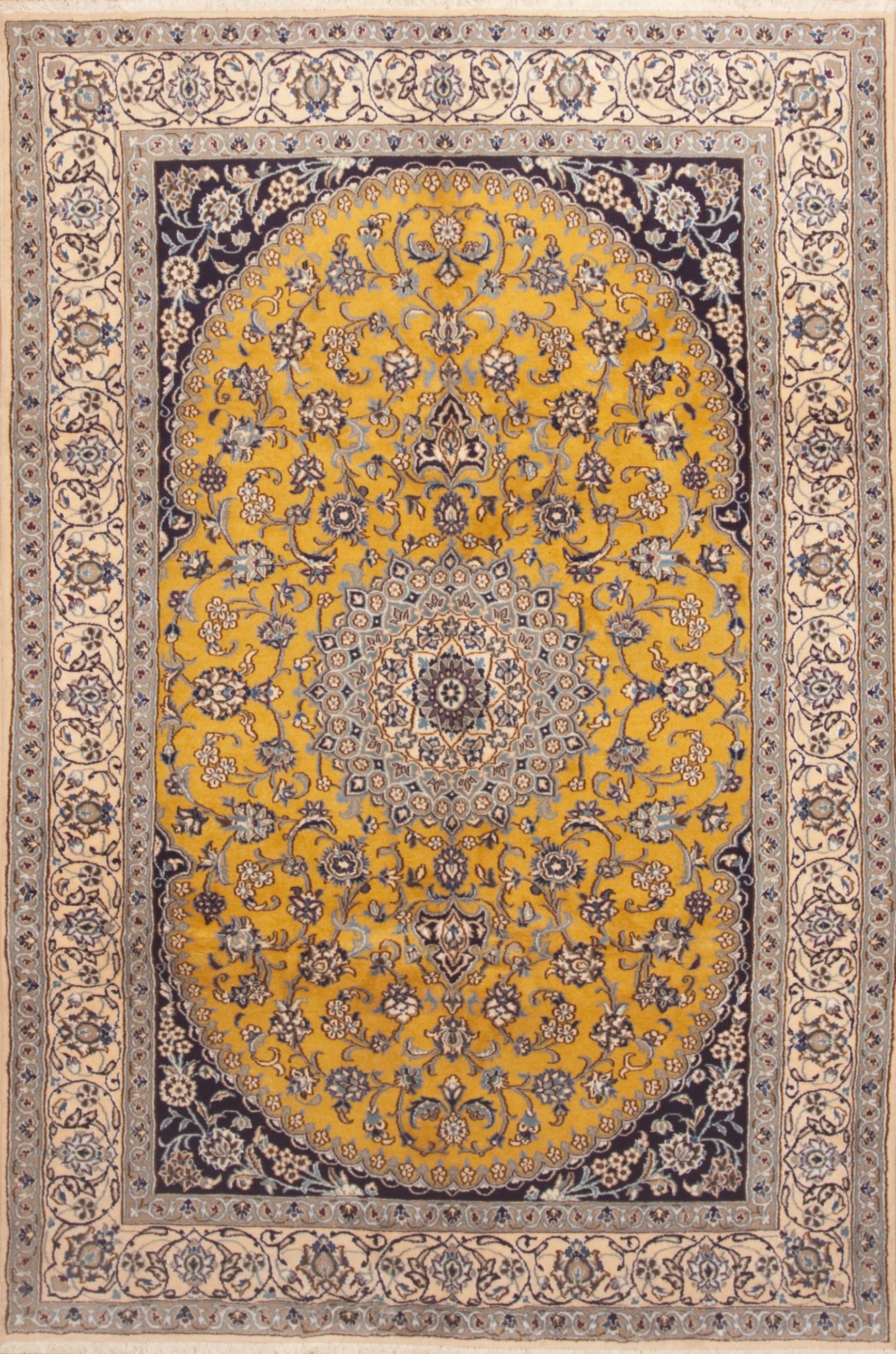 Persian Nain Yellow Rectangle 7x10 Ft Wool Carpet 11779 Sku Yellow Rectangle 7x10 Ft Wool Carpet