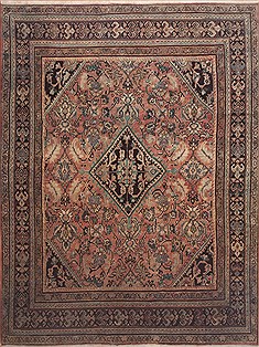 Persian Moshk Abad Red Rectangle 9x12 ft Wool Carpet 11815