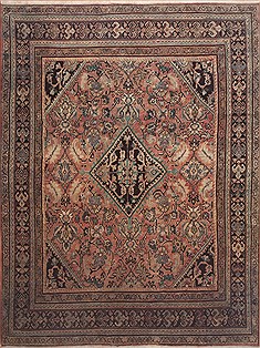 Persian Moshk Abad Red Rectangle 9x12 ft Wool Carpet 11815