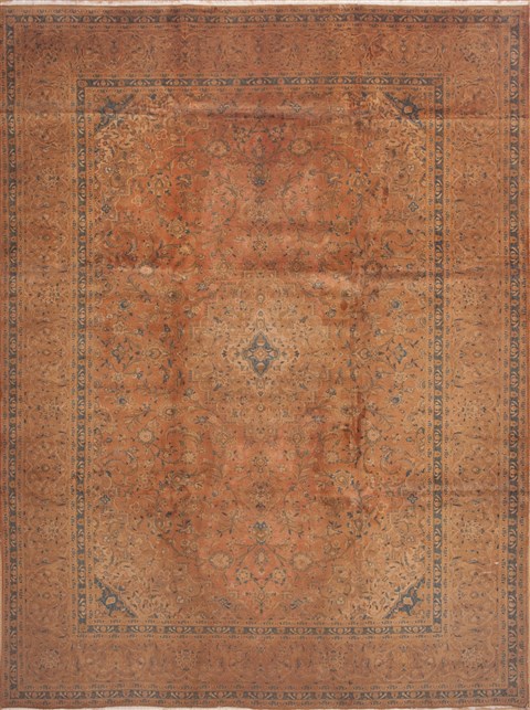 Kashan Orange Hand Knotted 99 X 129 Area Rug 100-11817 Image 0