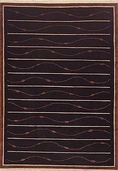 Indian Indo-Tibetan Black Rectangle 6x9 ft Wool Carpet 11825