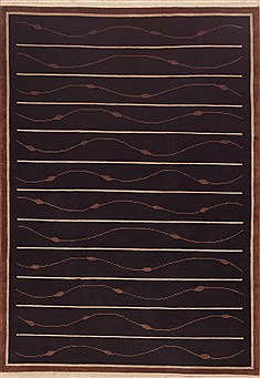 Indian Indo-Tibetan Black Rectangle 6x9 ft Wool Carpet 11825