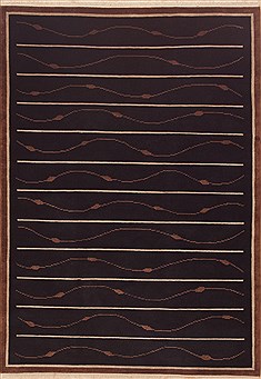 Indo-Tibetan Black Hand Knotted 6'0" X 9'0"  Area Rug 100-11825