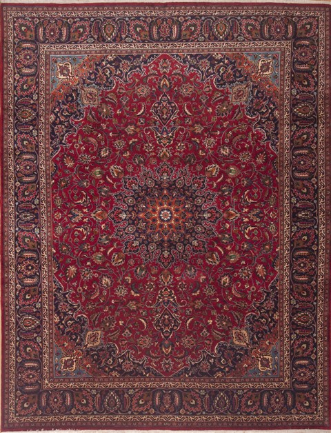 Mashad Red Hand Knotted 99 X 129 Area Rug 100-11830 Image 0
